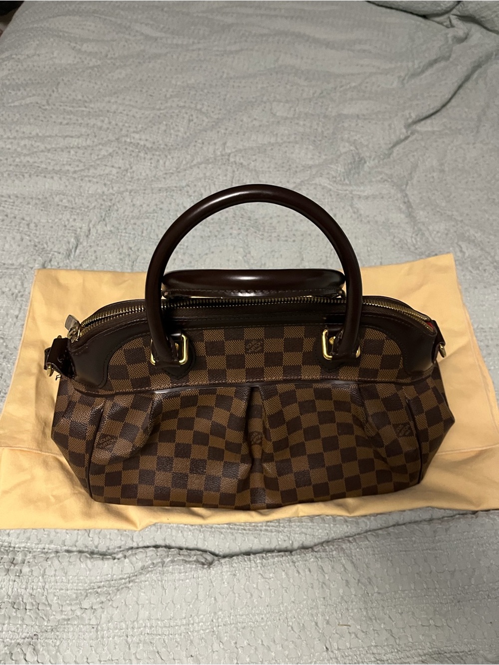 Louis Vuitton Damier Ebene Gold Hardware Shoulder Bag with Dust Bag and Box.